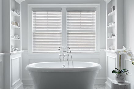 Durable & Versatile Faux Wood Blinds in Bathroom