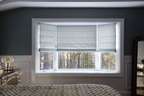 Classic fold Roman shades in a bay window