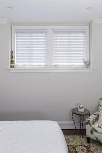 Cordless white wood blinds